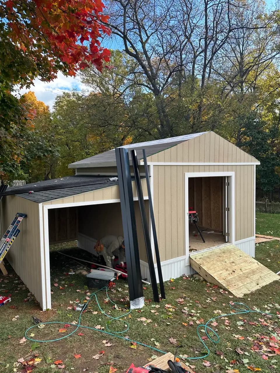 Custom built shed with trim and siding